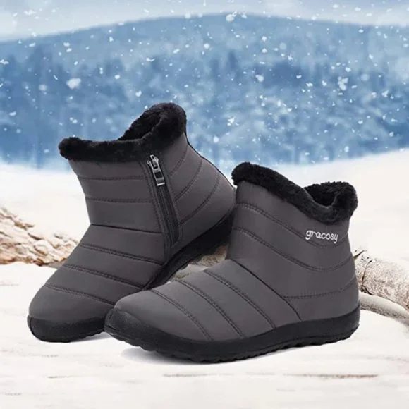 GRACOSY Shoes Womens Winter Ankle Boots Fur Lined Waterproof